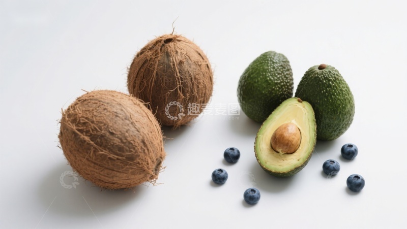高清大图下载【趣麦麦图】椰子、牛油果与蓝莓的健康组合