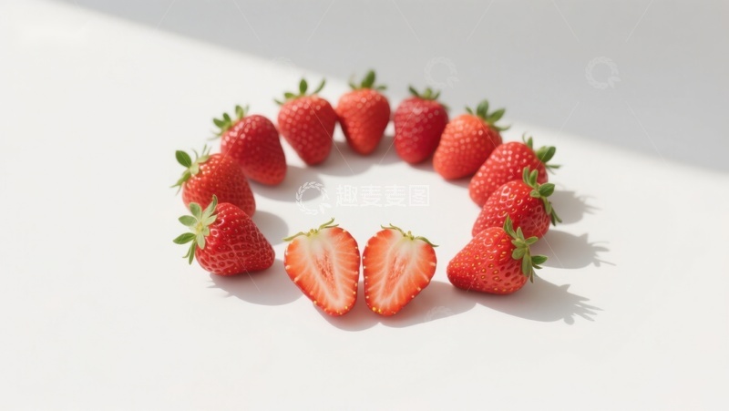 高清大图下载【趣麦麦图】草莓围成的圆圈与切片