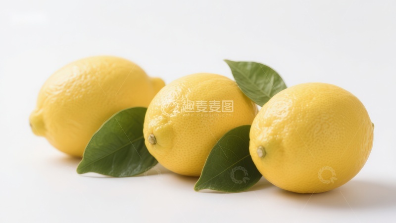 高清大图下载【趣麦麦图】新鲜柠檬与绿叶的静物组合