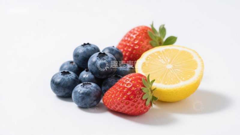 高清大图下载【趣麦麦图】新鲜蓝莓草莓与柠檬切片