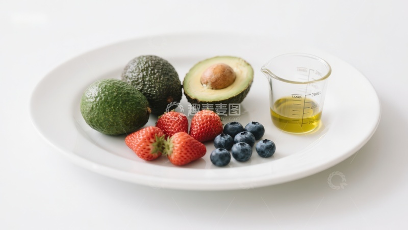 高清大图下载【趣麦麦图】新鲜水果与橄榄油的健康组合
