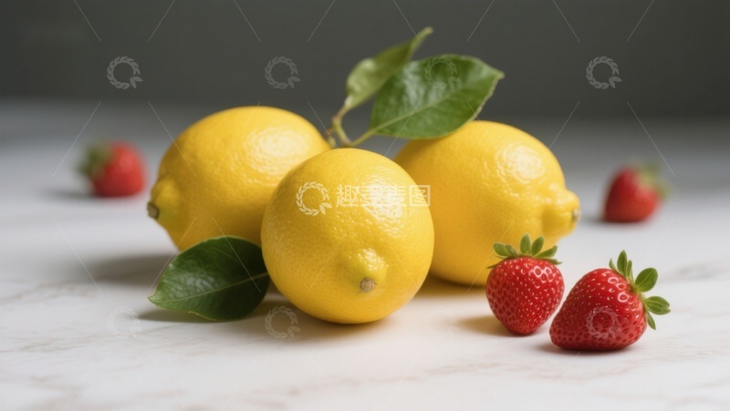 高清大图下载【趣麦麦图】新鲜柠檬与草莓静物图