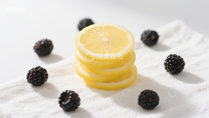 高清大图下载【趣麦麦图】柠檬片与黑莓的清新组合