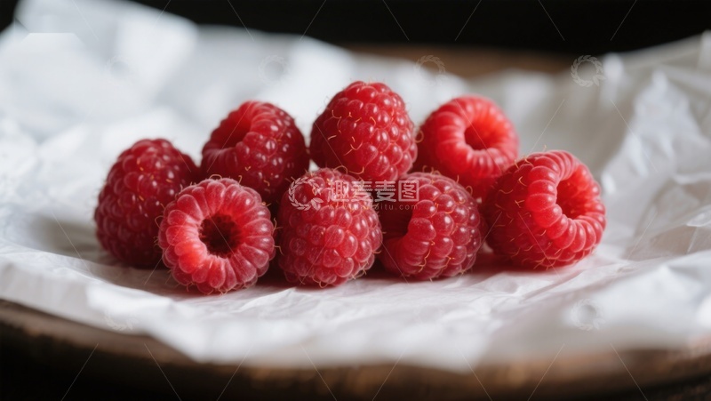 高清大图下载【趣麦麦图】新鲜覆盆子静置在白色纸巾上