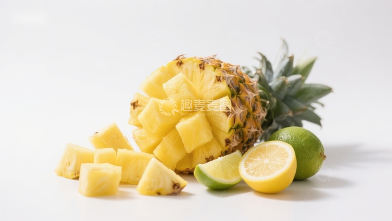 高清大图下载【趣麦麦图】新鲜菠萝切块与柠檬青柠