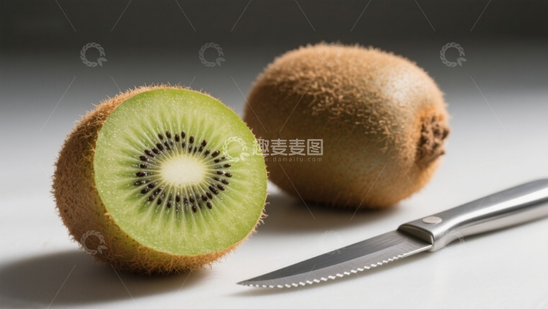 高清大图下载【趣麦麦图】切开的猕猴桃与刀具
