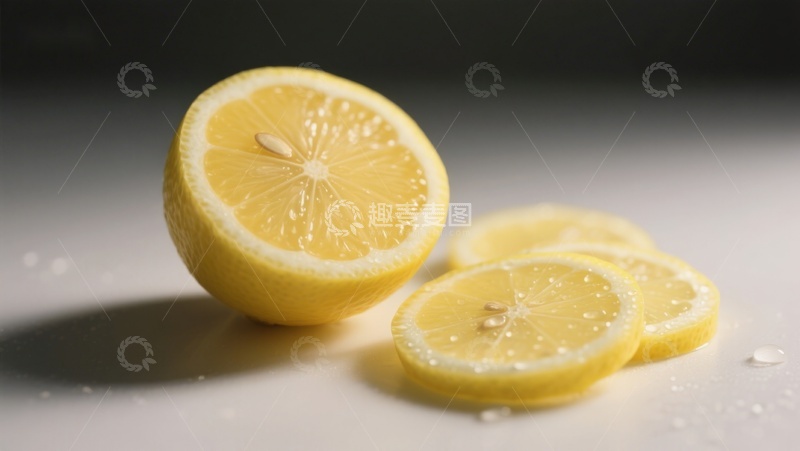 高清大图下载【趣麦麦图】新鲜柠檬切片，汁液四溢