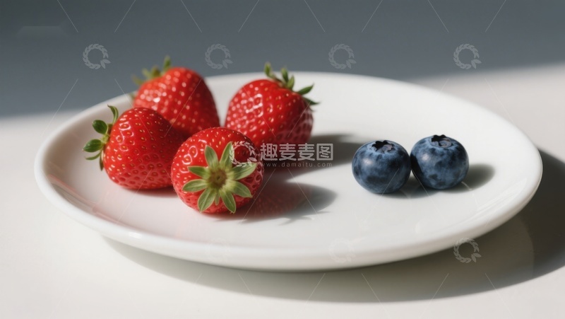 高清大图下载【趣麦麦图】草莓与蓝莓的静物组合