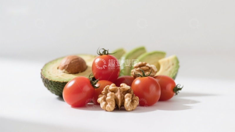 高清大图下载【趣麦麦图】樱桃番茄、牛油果与核桃的健康组合