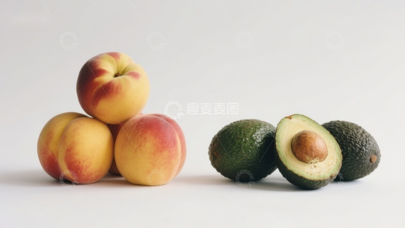 高清大图下载【趣麦麦图】桃子与牛油果的静物组合