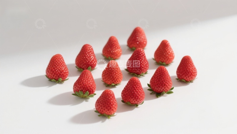 高清大图下载【趣麦麦图】新鲜草莓排列在白色背景上