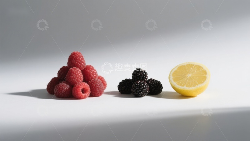 高清大图下载【趣麦麦图】新鲜水果组合：覆盆子、黑莓与柠檬