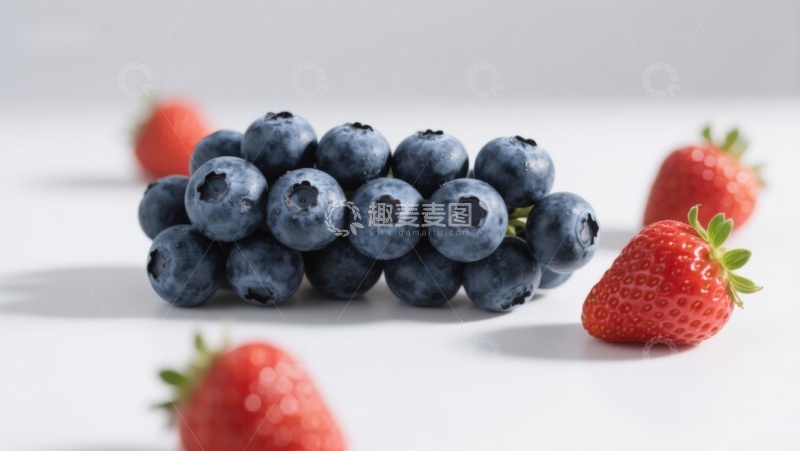 高清大图下载【趣麦麦图】新鲜蓝莓与草莓的静物组合