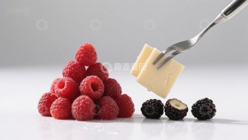 高清大图下载【趣麦麦图】叉子夹奶酪与莓果堆叠