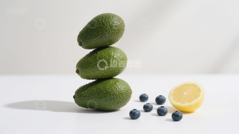 高清大图下载【趣麦麦图】叠放的牛油果与蓝莓柠檬