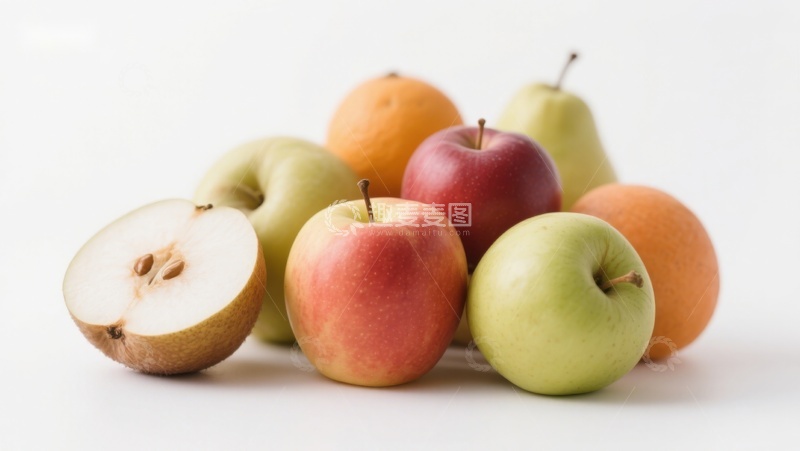 高清大图下载【趣麦麦图】新鲜水果组合：苹果、梨和橙子