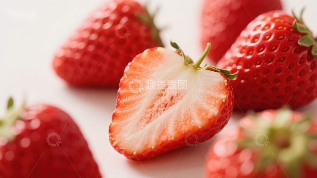 新鲜草莓切片特写