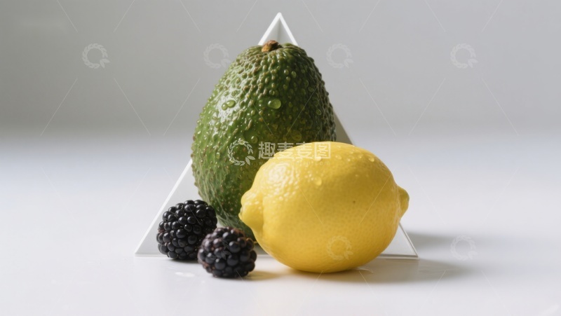 高清大图下载【趣麦麦图】柠檬、鳄梨与黑莓的几何排列