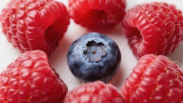 蓝莓与覆盆子的色彩对比