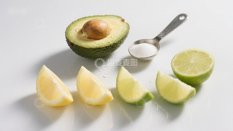 高清大图下载【趣麦麦图】新鲜牛油果与柠檬切片及盐勺