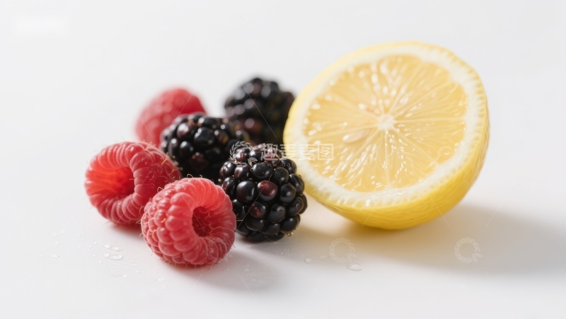 高清大图下载【趣麦麦图】新鲜水果组合：浆果与柠檬
