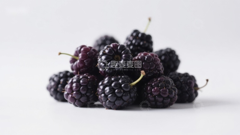 高清大图下载【趣麦麦图】新鲜黑莓堆叠在白色背景上