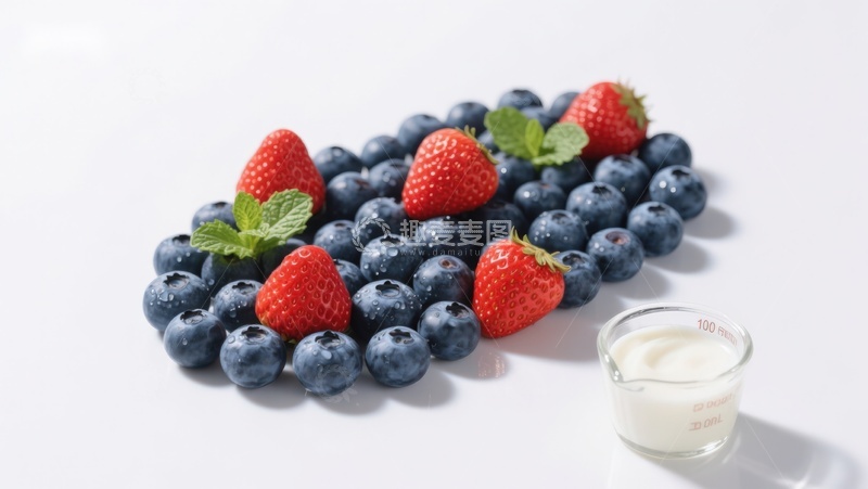 高清大图下载【趣麦麦图】新鲜蓝莓草莓配酸奶