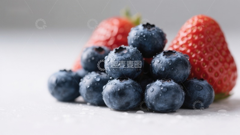 高清大图下载【趣麦麦图】新鲜蓝莓与草莓的特写