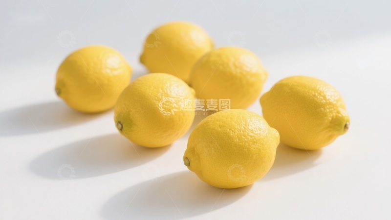 高清大图下载【趣麦麦图】六个新鲜柠檬在白色背景上