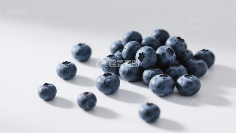 高清大图下载【趣麦麦图】新鲜蓝莓散落于白色背景