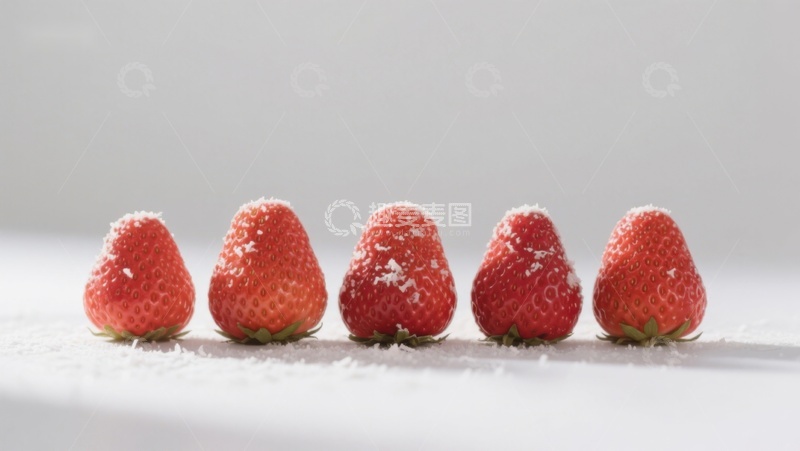高清大图下载【趣麦麦图】五颗草莓整齐排列