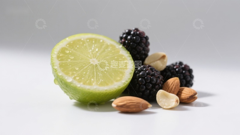 高清大图下载【趣麦麦图】青柠黑莓与杏仁的健康组合