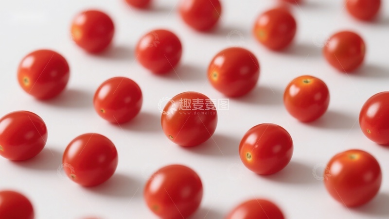 高清大图下载【趣麦麦图】新鲜樱桃番茄散落白色背景