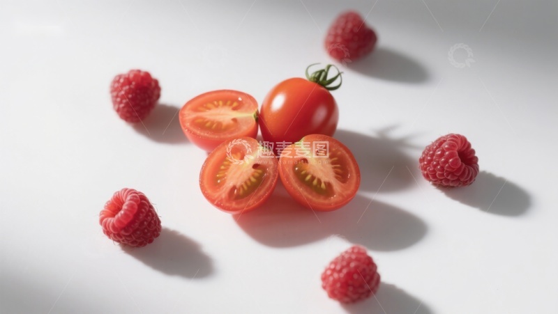 高清大图下载【趣麦麦图】新鲜番茄与覆盆子的静物组合