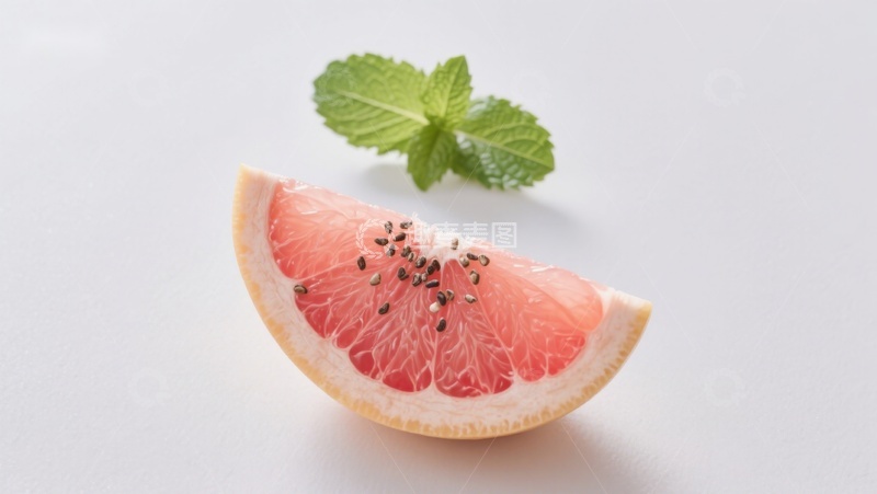 高清大图下载【趣麦麦图】新鲜葡萄柚切片与薄荷叶