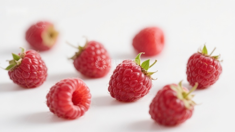 高清大图下载【趣麦麦图】新鲜覆盆子散落白色背景