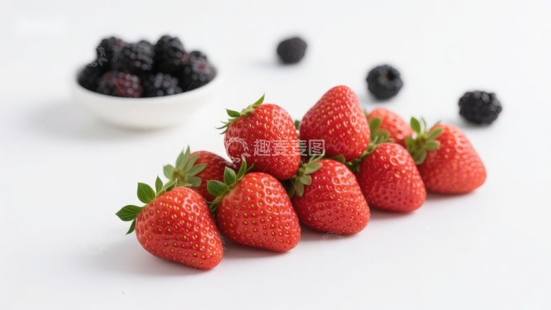 高清大图下载【趣麦麦图】新鲜草莓与黑莓的静物组合