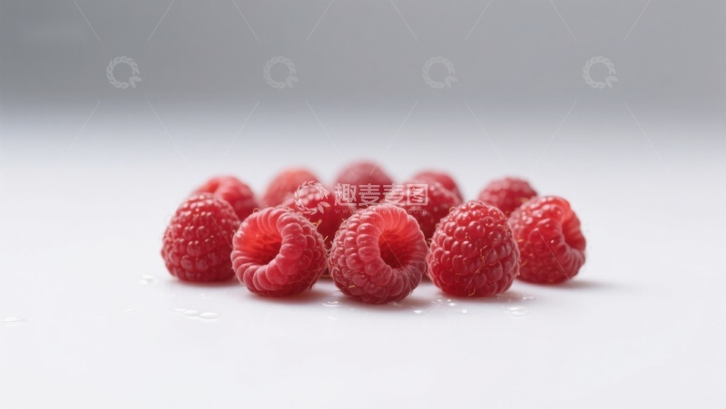 高清大图下载【趣麦麦图】新鲜覆盆子散落于白色背景