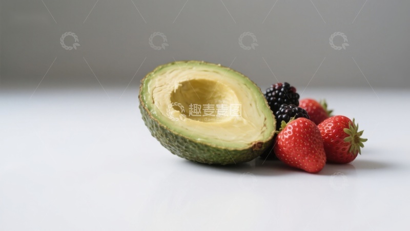 高清大图下载【趣麦麦图】新鲜水果组合：牛油果与草莓黑莓