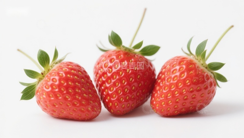 高清大图下载【趣麦麦图】三颗新鲜草莓并排展示