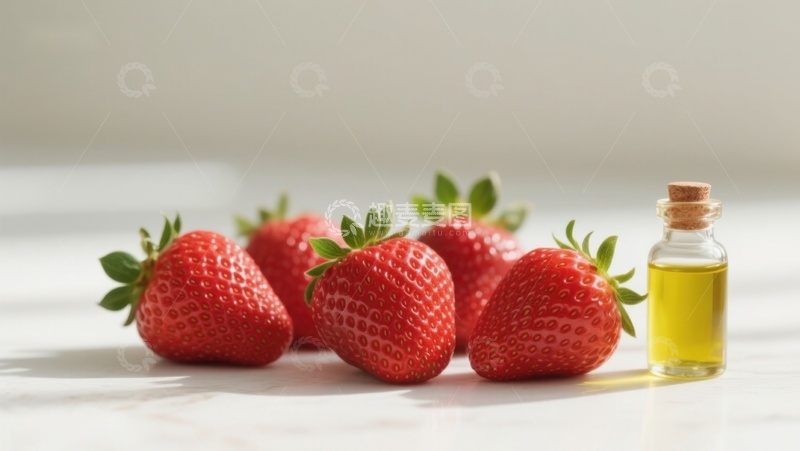 高清大图下载【趣麦麦图】新鲜草莓与精油瓶