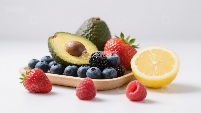 高清大图下载【趣麦麦图】新鲜水果组合，包括柠檬、草莓和蓝莓
