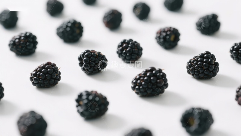 高清大图下载【趣麦麦图】新鲜黑莓散落白色背景
