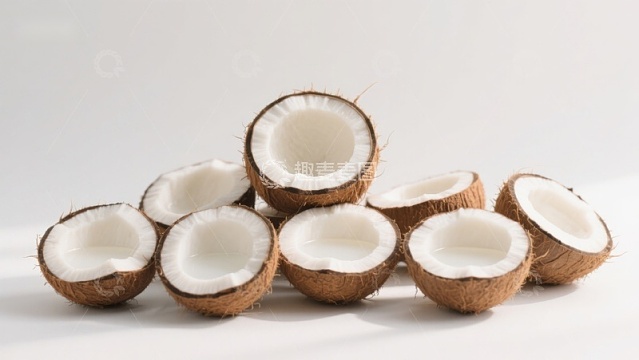 新鲜椰子半球排列展示