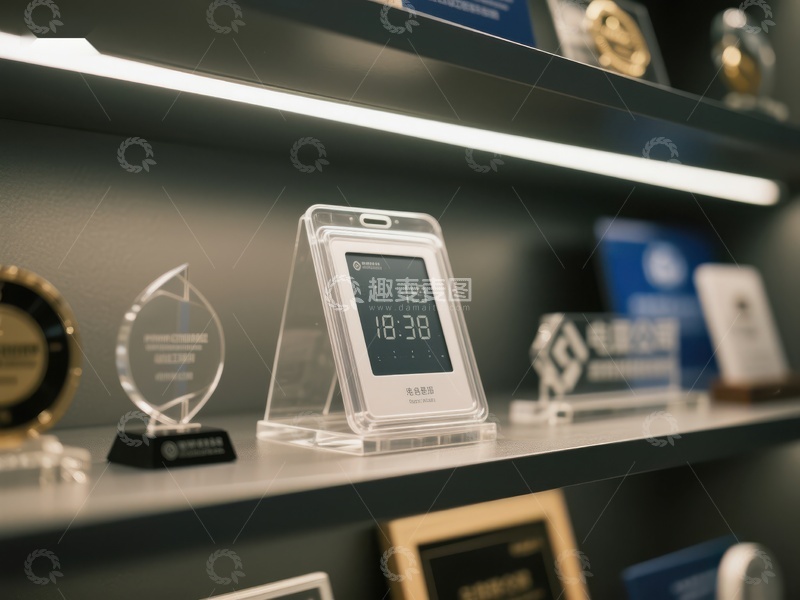 高清大图下载【趣麦麦图】电子设备展示于奖杯陈列架