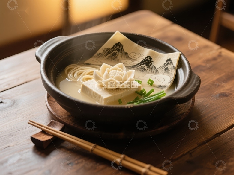 日式豆腐汤配葱花与面皮