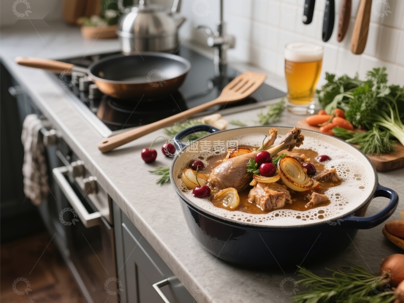 高清大图下载【趣麦麦图】厨房中的美味炖鸡