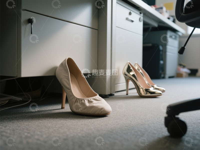 高清大图下载【趣麦麦图】办公桌下两双高跟鞋