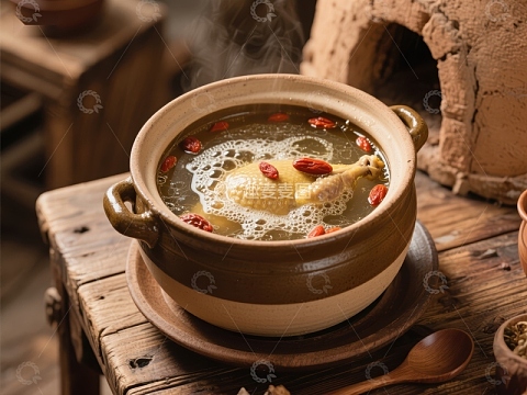 热气腾腾的鸡汤滋补美食