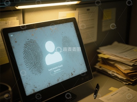 指纹识别系统显示在办公室电脑屏幕上